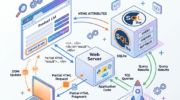 Diagram illustrating HTMX attributes interacting with a web server and SQLite database to update a product list on a web browser.